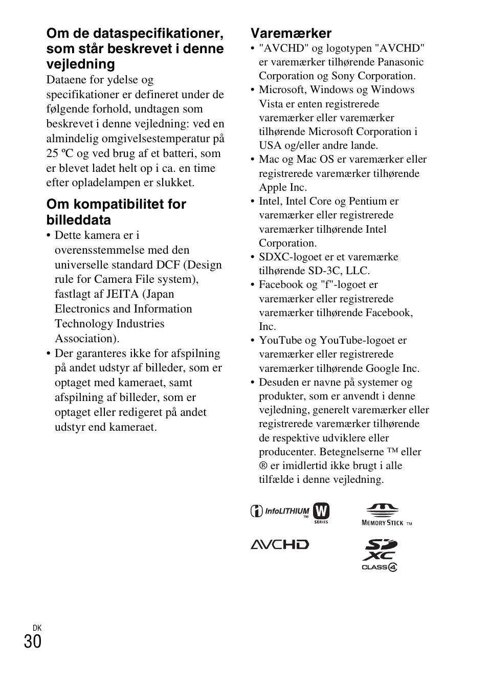 Om kompatibilitet for billeddata, Varemærker | Sony ILCE-3000 User Manual | Page 574 / 579