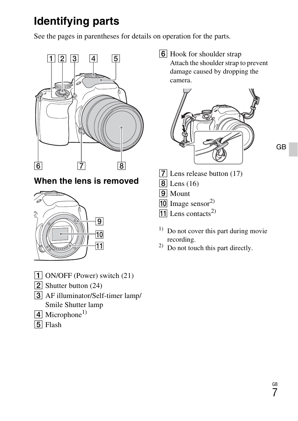 Identifying parts, When the lens is removed | Sony ILCE-3000 User Manual | Page 7 / 579