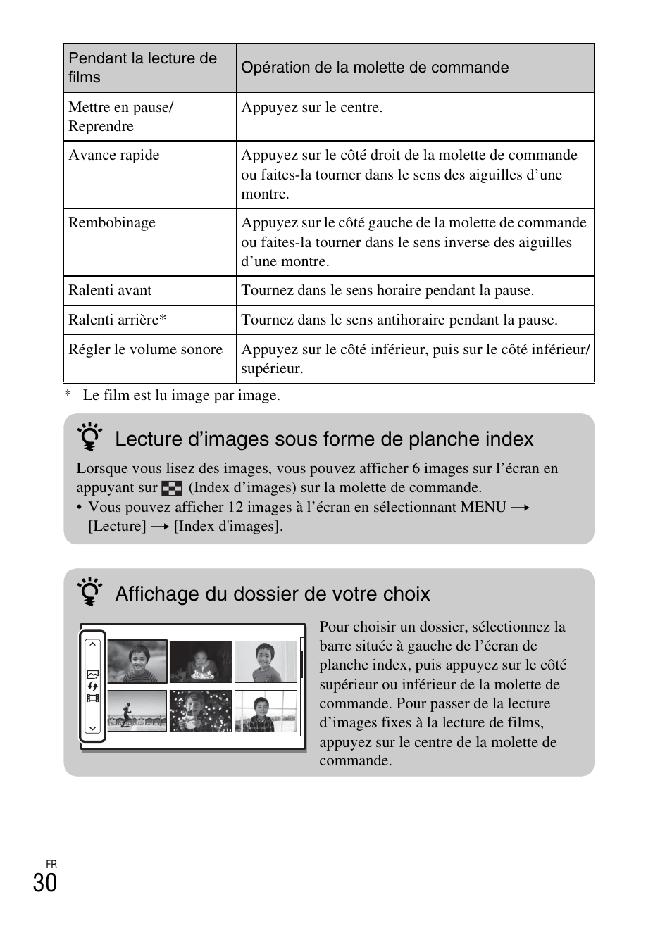 Lecture d’images sous forme de planche index, Affichage du dossier de votre choix | Sony ILCE-3000 User Manual | Page 84 / 579