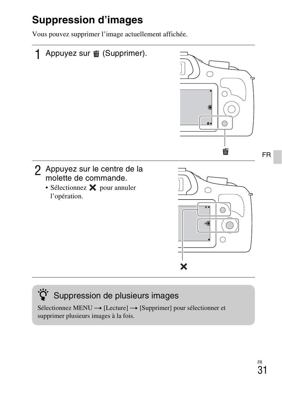 Suppression d’images | Sony ILCE-3000 User Manual | Page 85 / 579