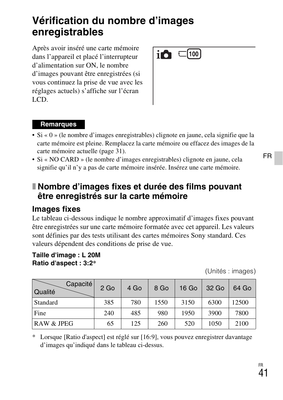 Divers, Vérification du nombre d’images enregistrables, Images fixes | Sony ILCE-3000 User Manual | Page 95 / 579