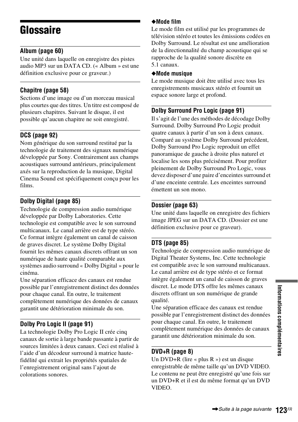 Glossaire | Sony DAR-RD100 User Manual | Page 123 / 520