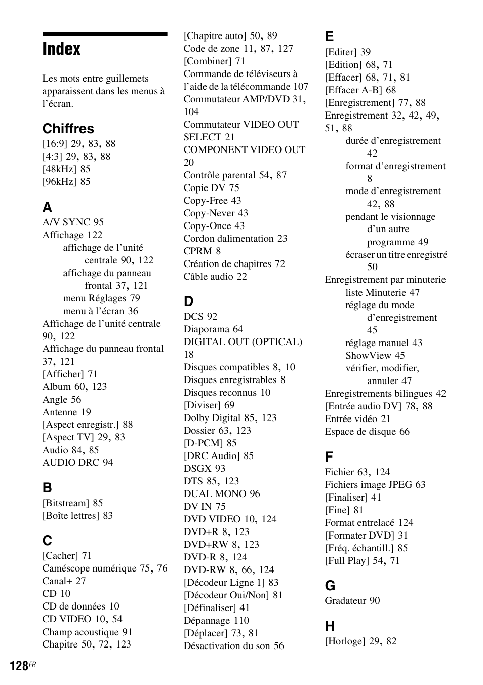 Index, Chiffres | Sony DAR-RD100 User Manual | Page 128 / 520