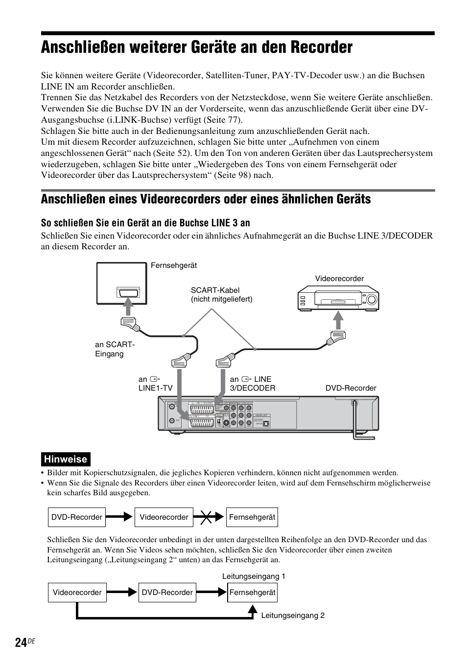 Anschließen weiterer geräte an den recorder, So schließen sie ein gerät an die buchse line 3 an, Hinweise | Sony DAR-RD100 User Manual | Page 154 / 520
