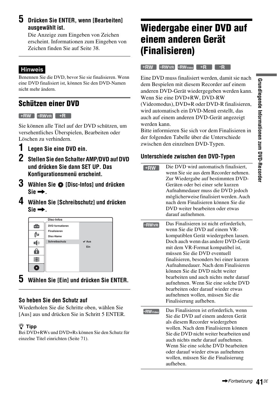 Seite 41), G) (seite 41), Schützen einer dvd | Sony DAR-RD100 User Manual | Page 171 / 520