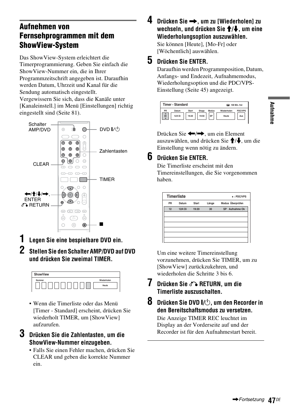 N (seite 47), Legen sie eine bespielbare dvd ein, Drücken sie enter | Sony DAR-RD100 User Manual | Page 177 / 520