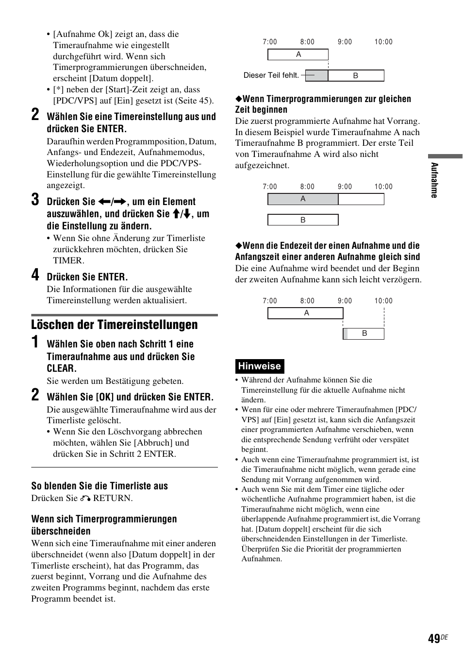 Seite 49), N (seite 49), Löschen der timereinstellungen | Sony DAR-RD100 User Manual | Page 179 / 520