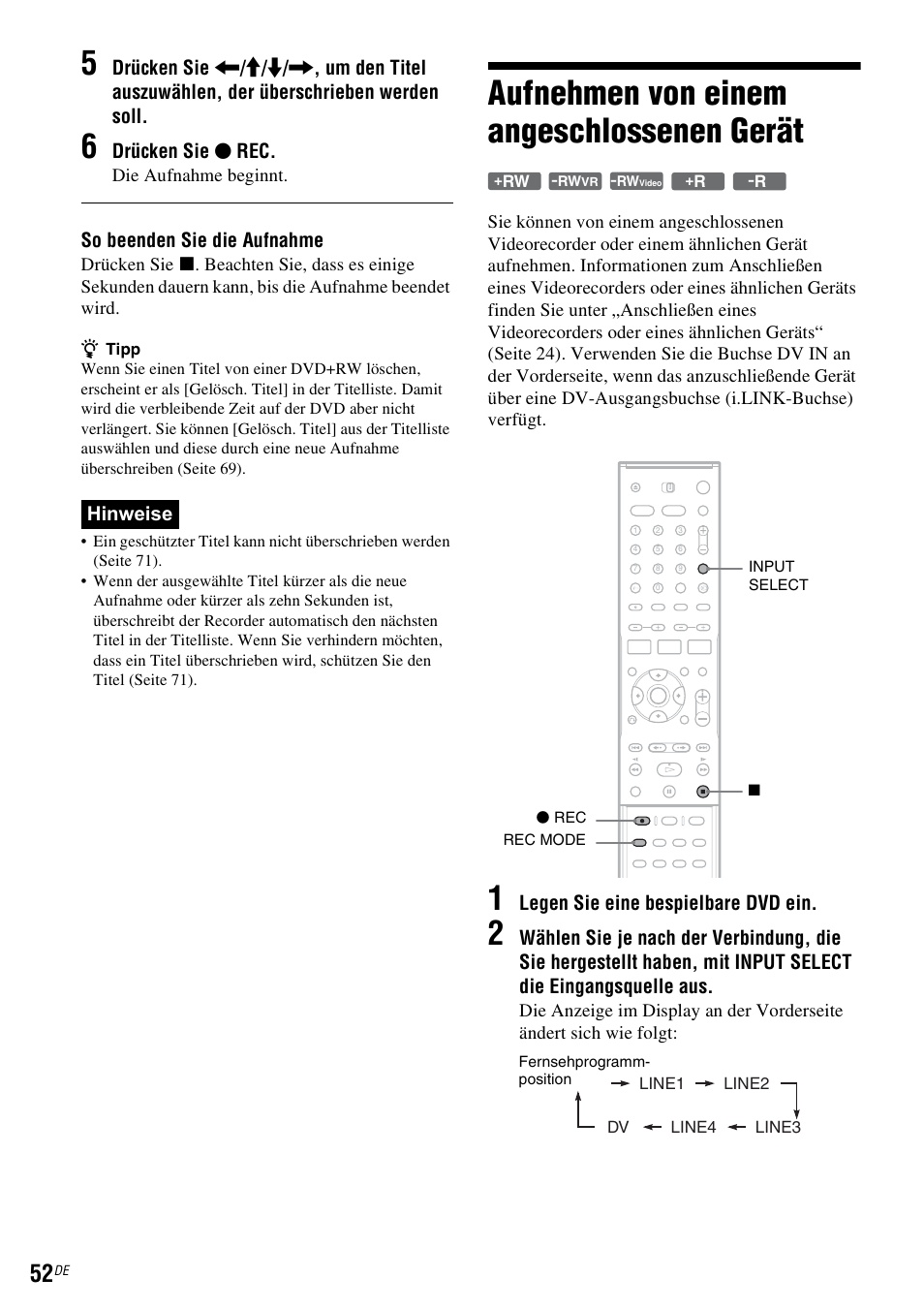 Aufnehmen von einem angeschlossenen gerät | Sony DAR-RD100 User Manual | Page 182 / 520