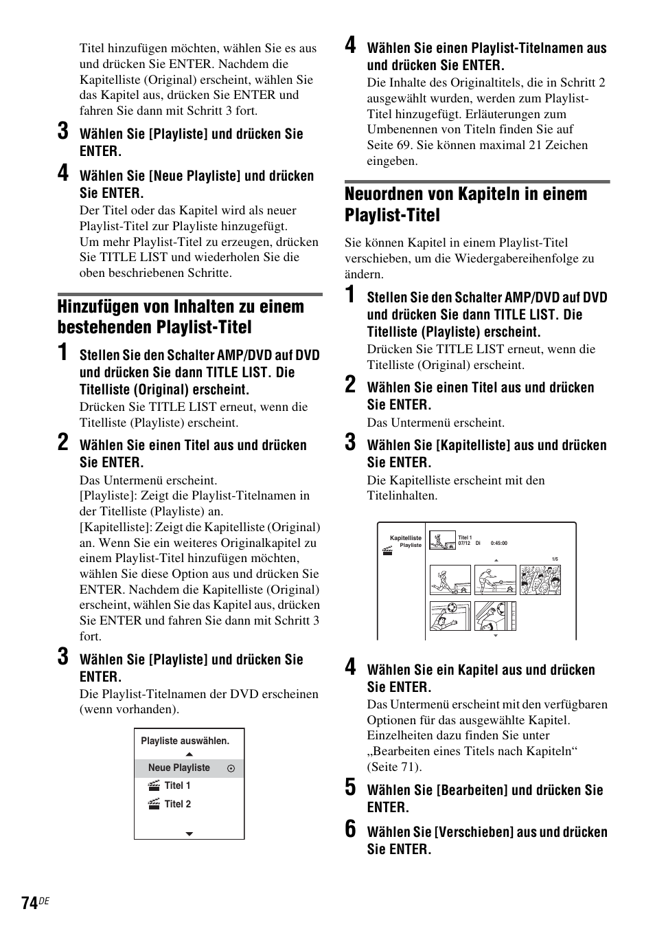En (seite 74), Seite 74), Neuordnen von kapiteln in einem playlist-titel | Sony DAR-RD100 User Manual | Page 204 / 520