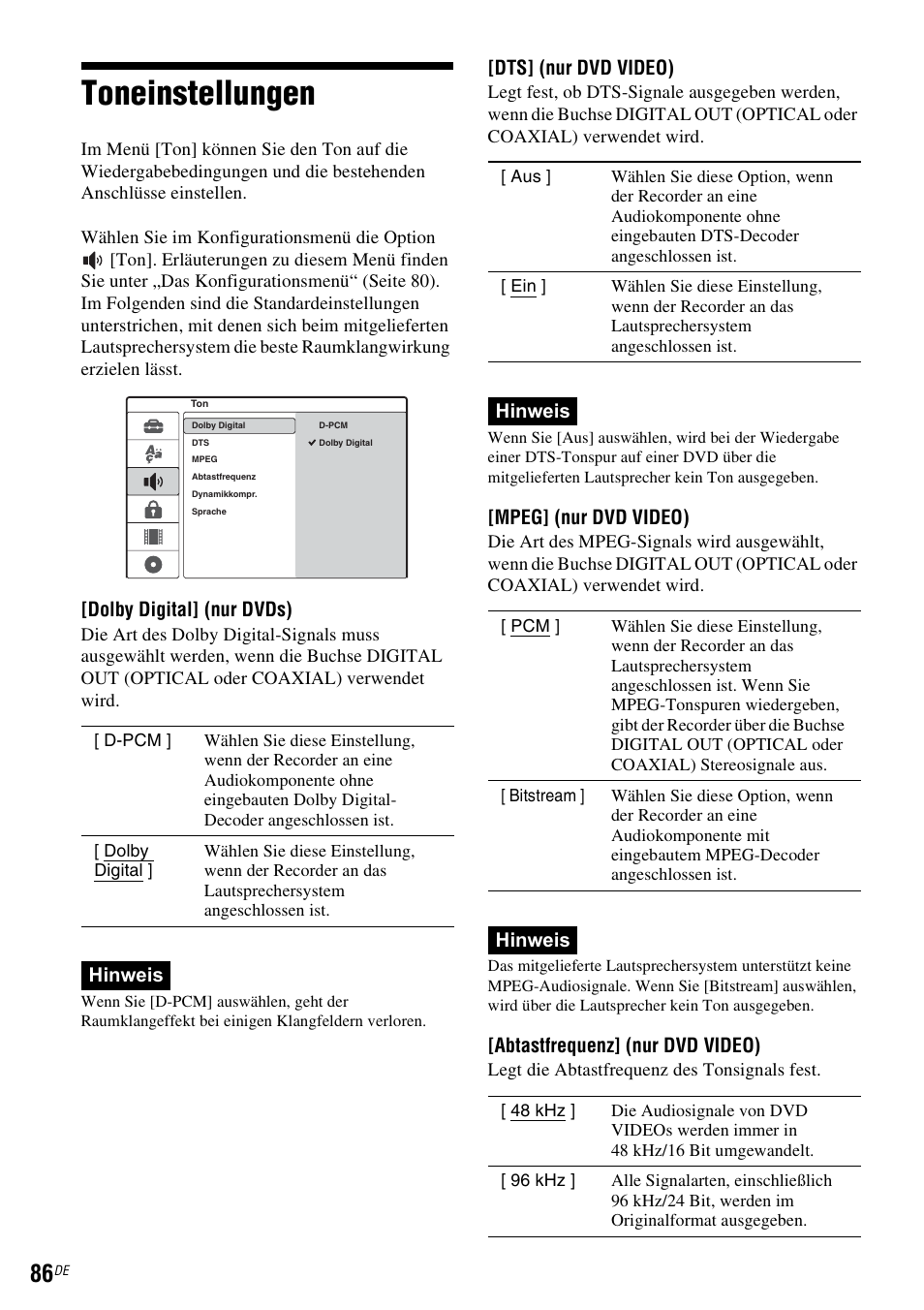Toneinstellungen | Sony DAR-RD100 User Manual | Page 216 / 520