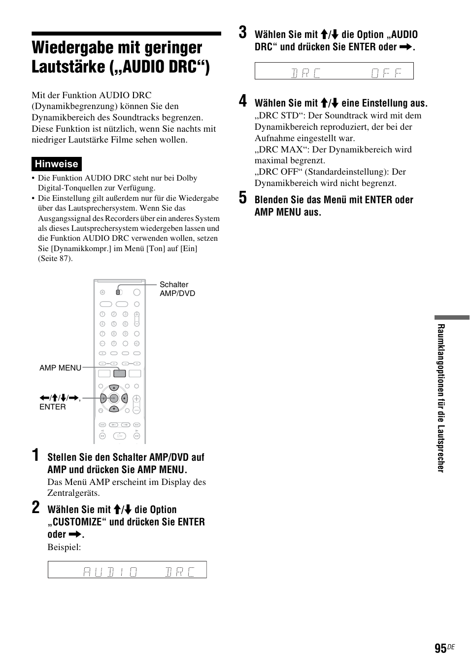 Wiedergabe mit geringer lautstärke („audio drc“) | Sony DAR-RD100 User Manual | Page 225 / 520
