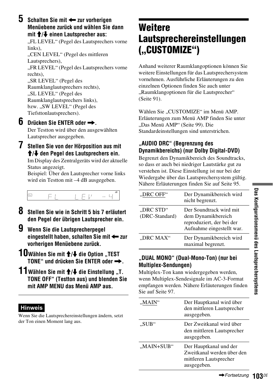 Weitere lautsprechereinstellungen („customize“), Em (seite 103) | Sony DAR-RD100 User Manual | Page 233 / 520