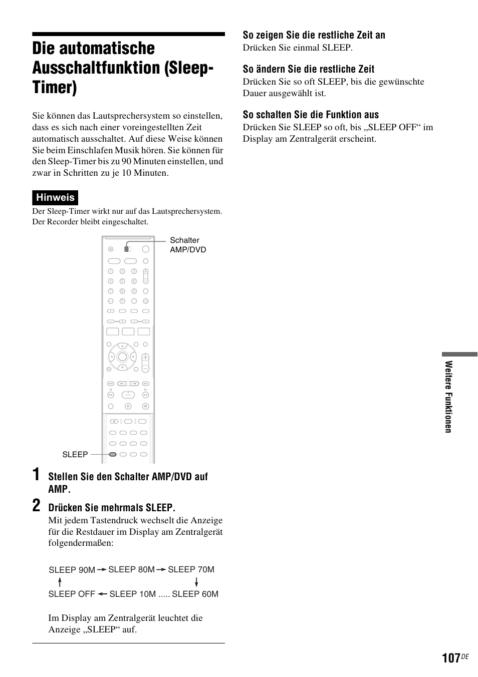 Die automatische ausschaltfunktion (sleep- timer), Die automatische ausschaltfunktion (sleep-timer) | Sony DAR-RD100 User Manual | Page 237 / 520