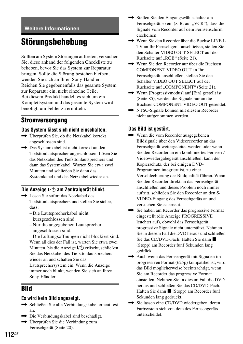 Weitere informationen, Störungsbehebung, Stromversorgung | Bild | Sony DAR-RD100 User Manual | Page 242 / 520