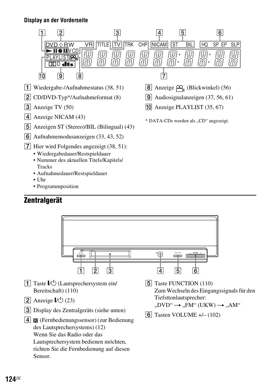Seite 124), Zentralgerät | Sony DAR-RD100 User Manual | Page 254 / 520