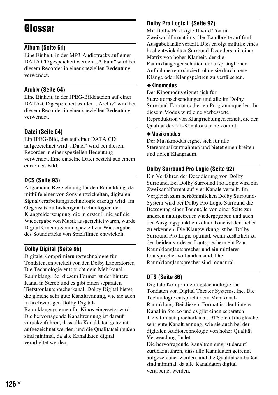 Glossar | Sony DAR-RD100 User Manual | Page 256 / 520