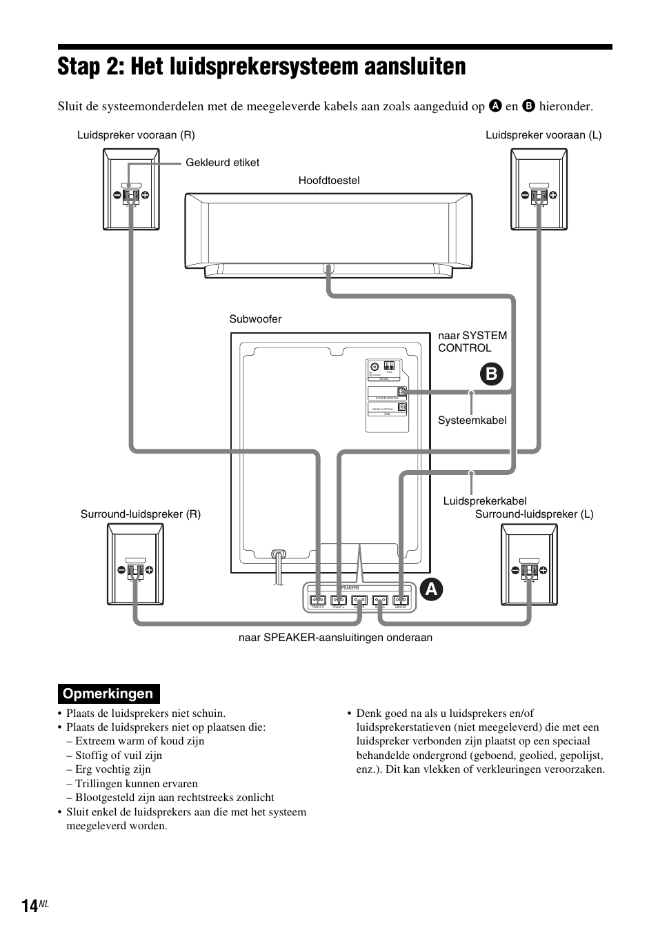 Stap 2: het luidsprekersysteem aansluiten, Opmerkingen | Sony DAR-RD100 User Manual | Page 278 / 520
