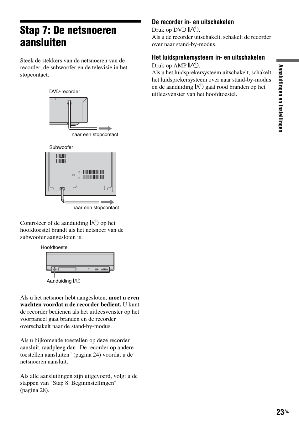 Stap 7: de netsnoeren aansluiten | Sony DAR-RD100 User Manual | Page 287 / 520