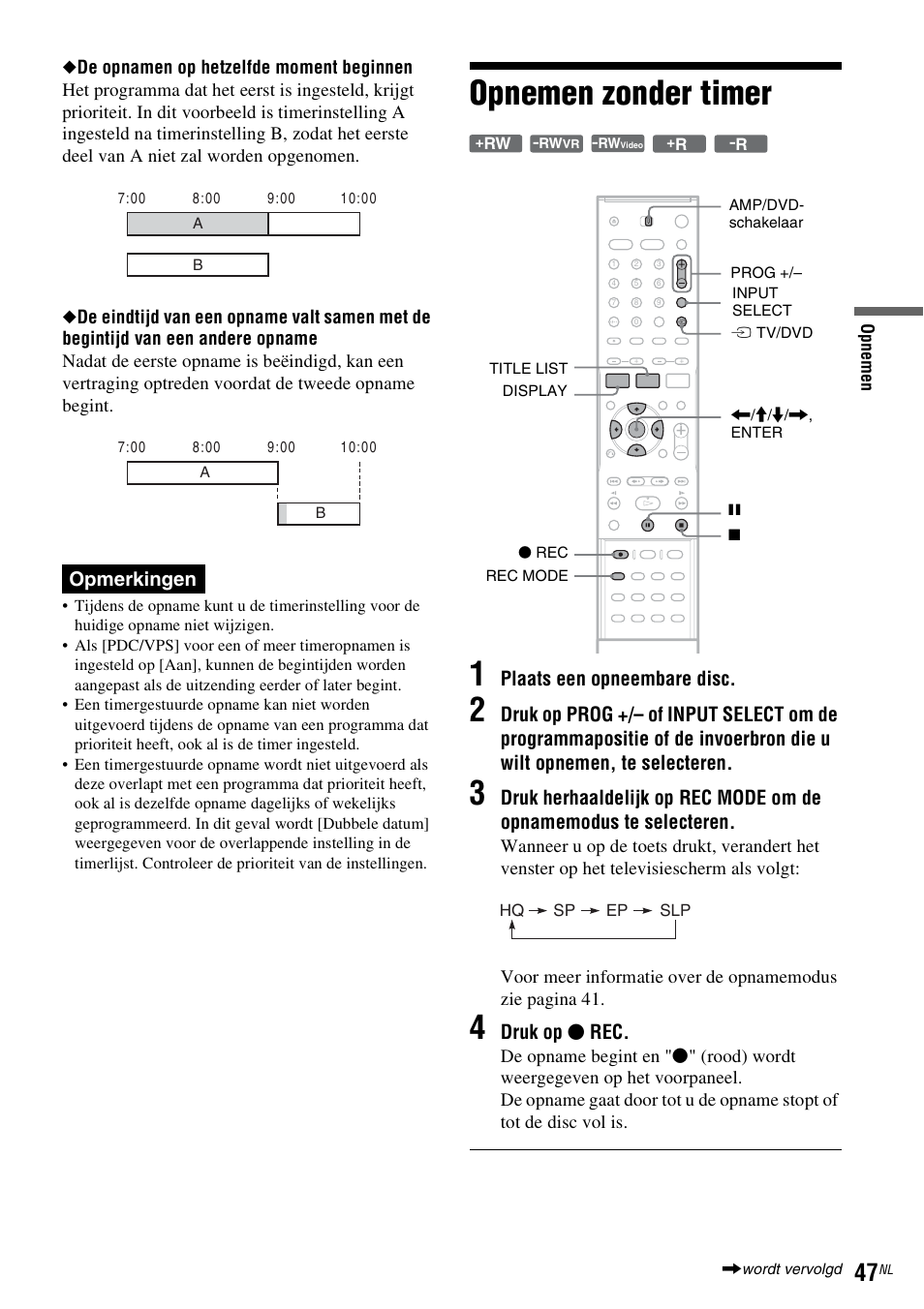 Opnemen zonder timer, Opnemen zonder timer 1, Opmerkingen | Plaats een opneembare disc, Druk op z rec | Sony DAR-RD100 User Manual | Page 311 / 520