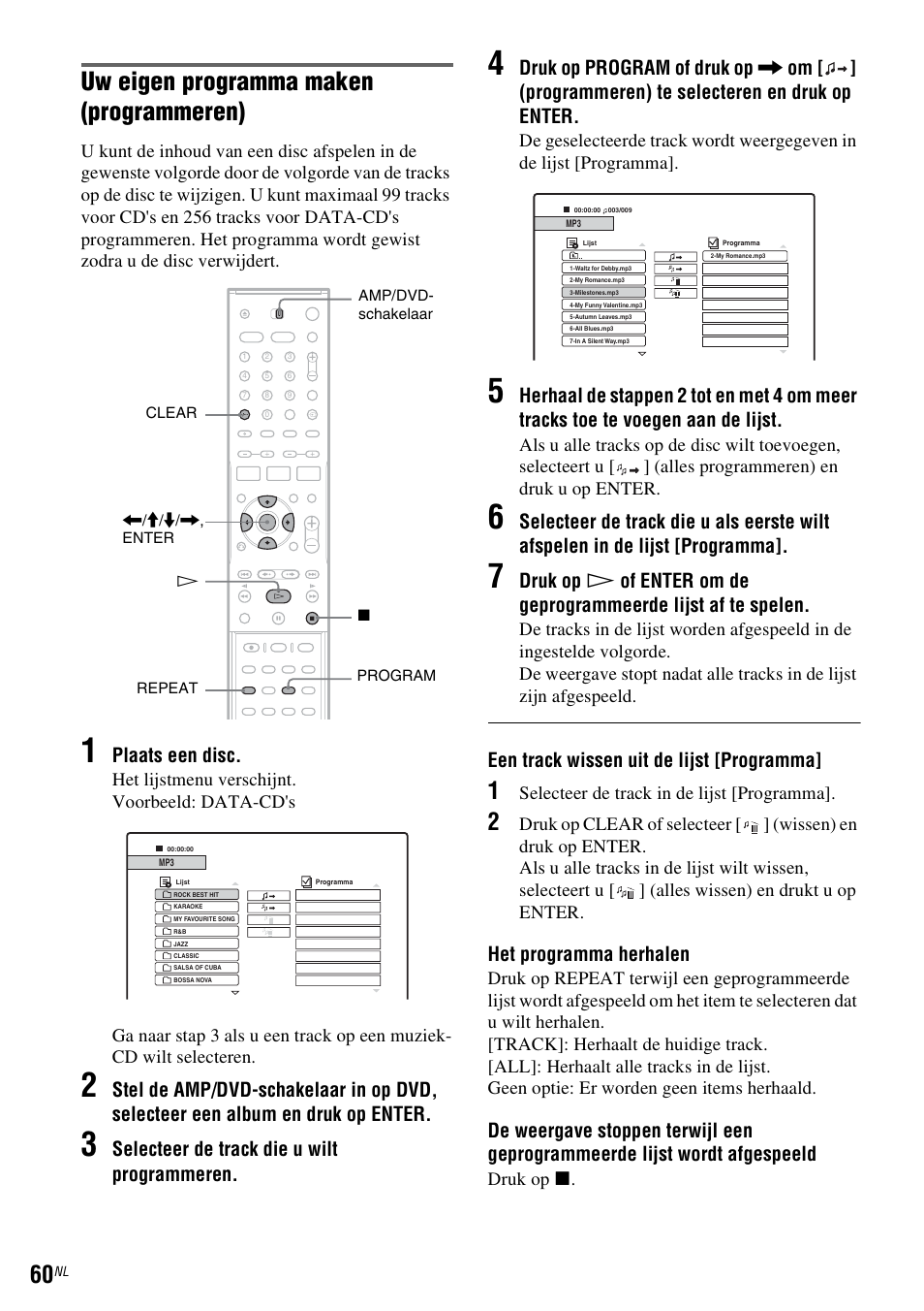 Uw eigen programma maken (programmeren), Plaats een disc, Selecteer de track die u wilt programmeren | Een track wissen uit de lijst [programma, Het programma herhalen, Selecteer de track in de lijst [programma, Druk op x | Sony DAR-RD100 User Manual | Page 324 / 520