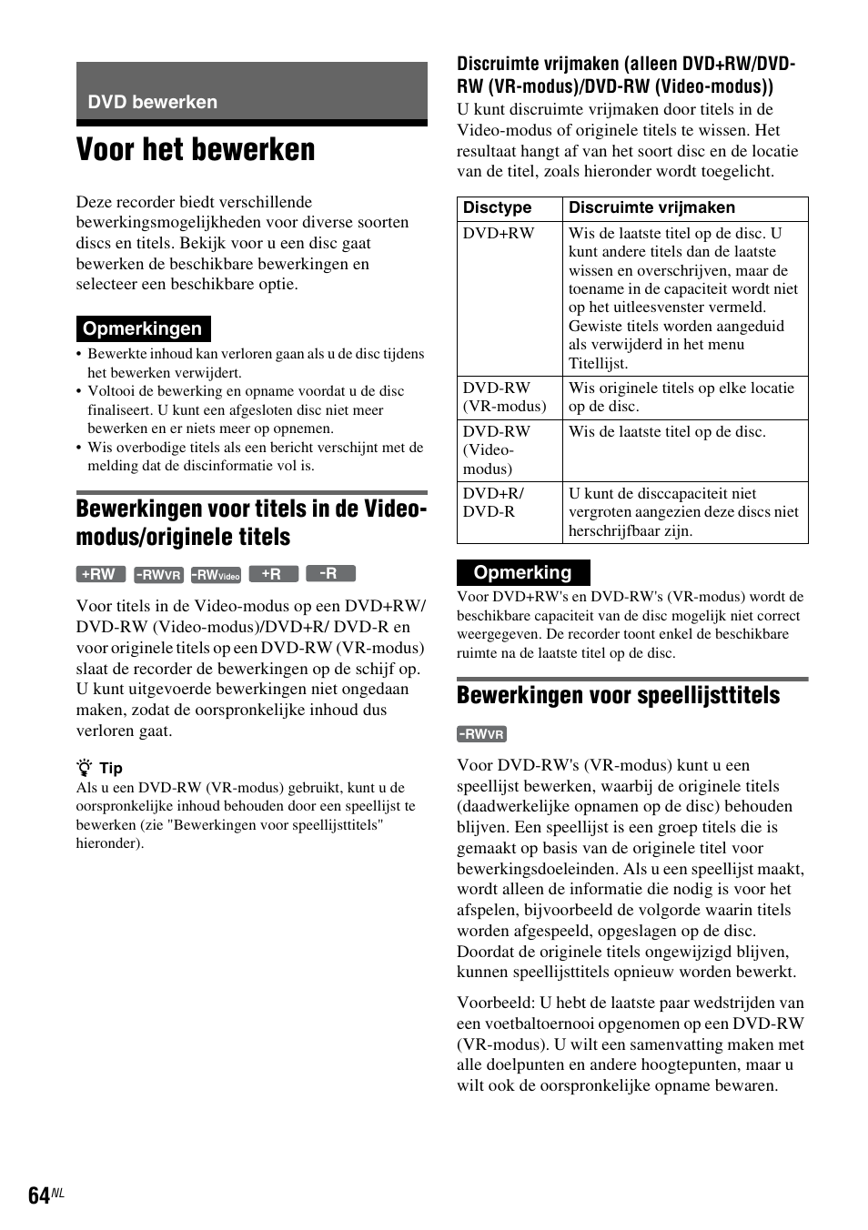 Dvd bewerken, Voor het bewerken, Bewerkingen voor speellijsttitels | Sony DAR-RD100 User Manual | Page 328 / 520