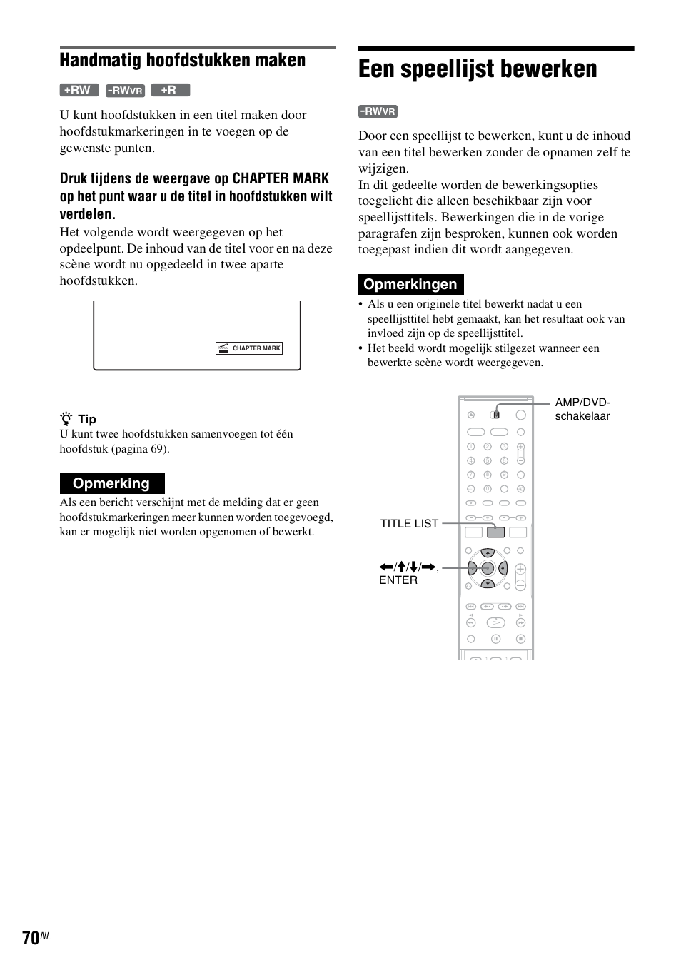 Een speellijst bewerken, Handmatig hoofdstukken maken, Opmerking | Opmerkingen | Sony DAR-RD100 User Manual | Page 334 / 520