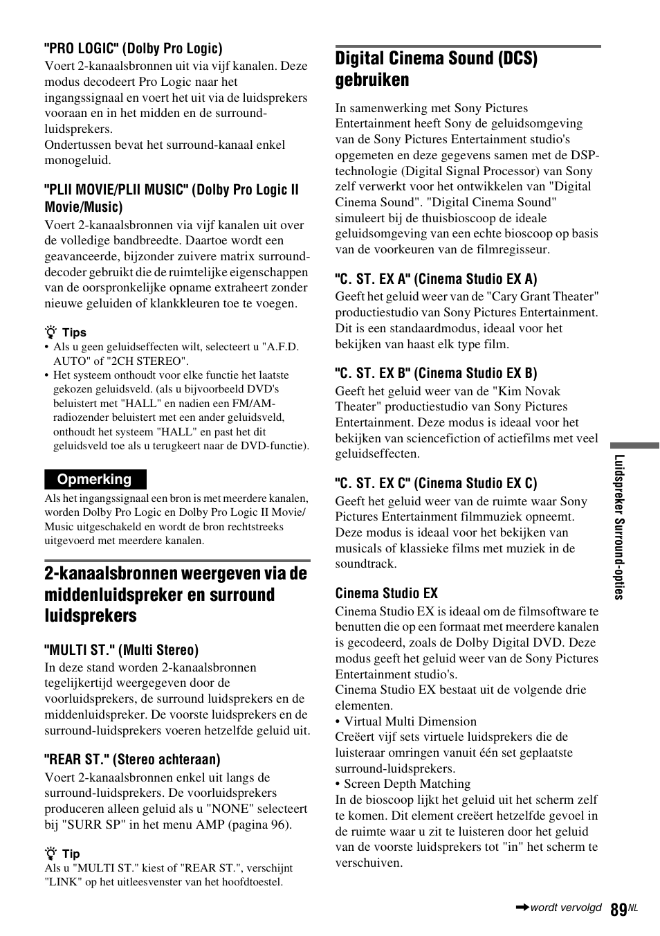 Digital cinema sound (dcs) gebruiken | Sony DAR-RD100 User Manual | Page 353 / 520