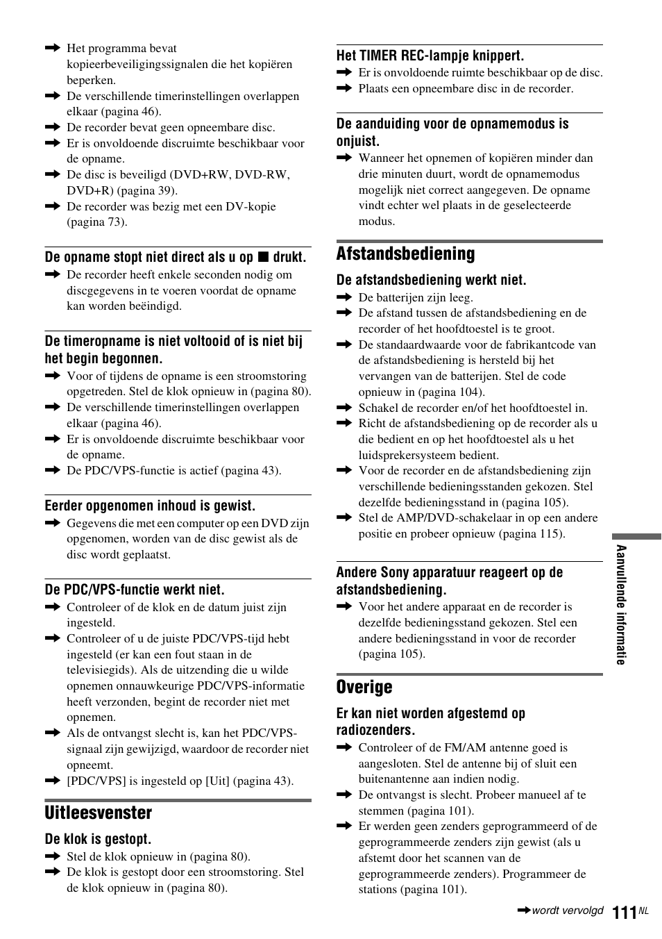 Uitleesvenster, Afstandsbediening, Overige | Sony DAR-RD100 User Manual | Page 375 / 520