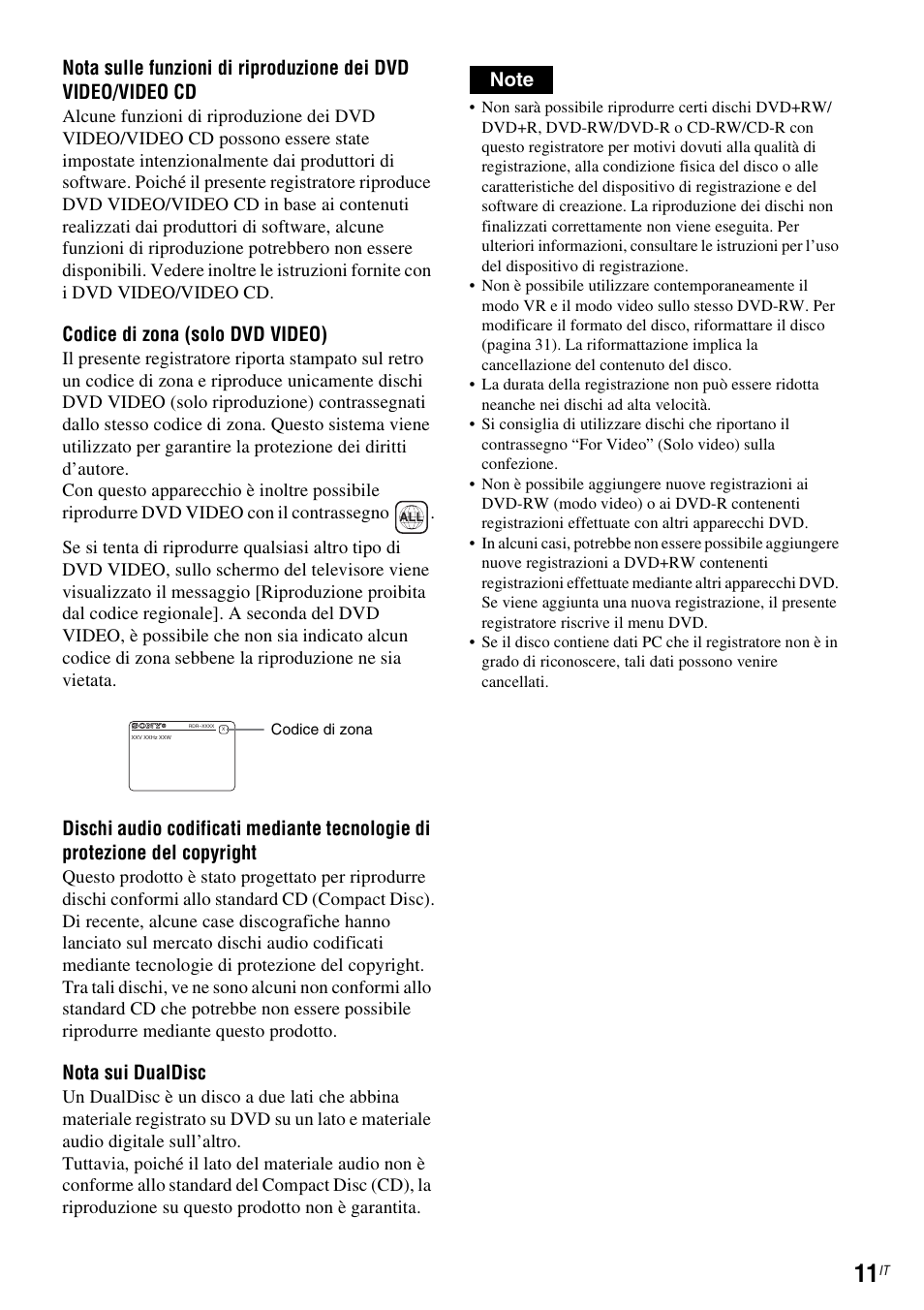 Codice di zona (solo dvd video), Nota sui dualdisc | Sony DAR-RD100 User Manual | Page 403 / 520