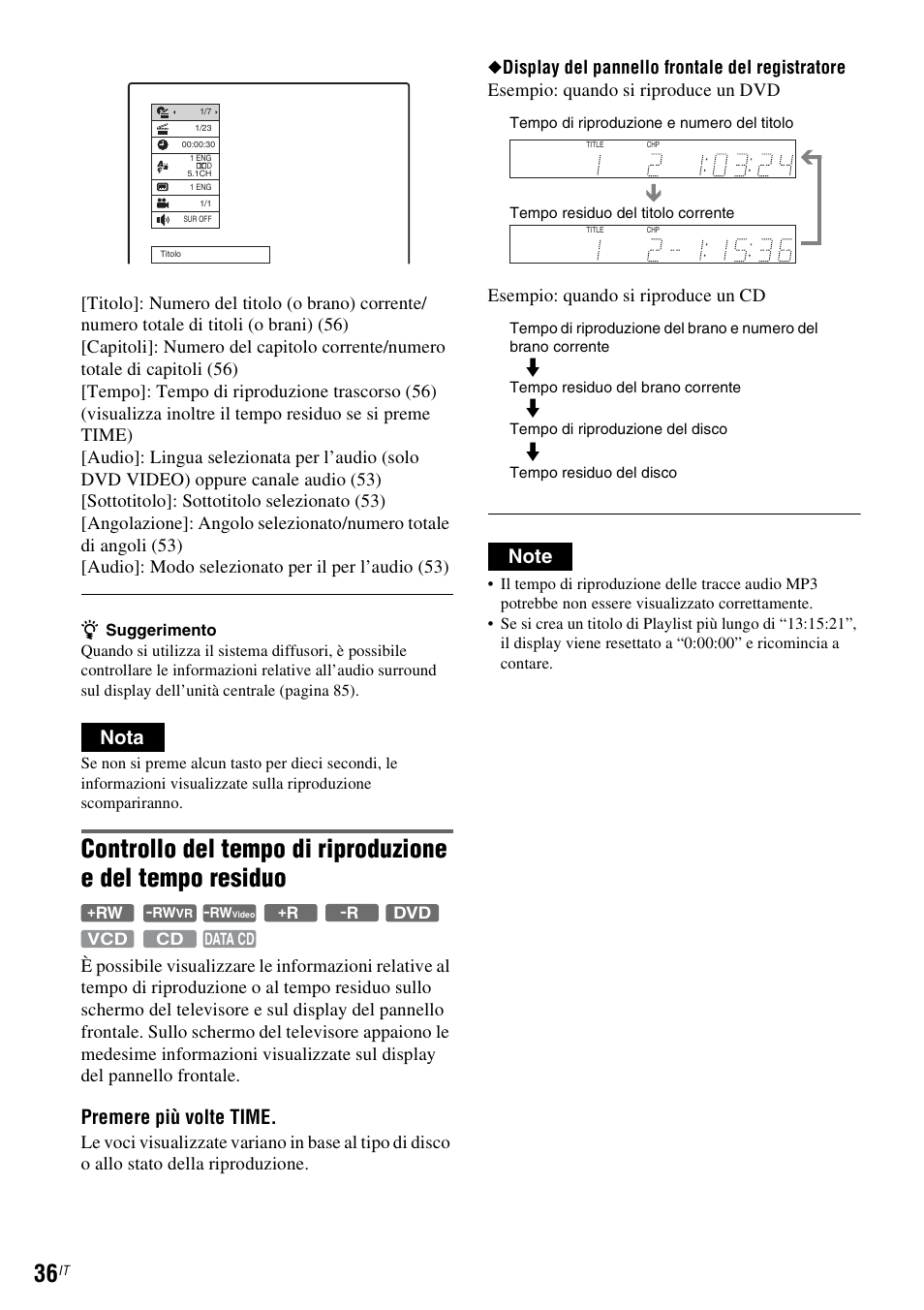 Nota, Premere più volte time | Sony DAR-RD100 User Manual | Page 428 / 520