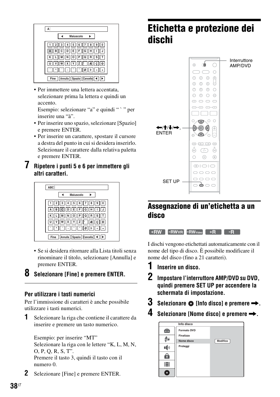 Etichetta e protezione dei dischi, Assegnazione di un’etichetta a un disco, Inserire un disco | Selezionare [info disco] e premere, Selezionare [nome disco] e premere, Selezionare [fine] e premere enter | Sony DAR-RD100 User Manual | Page 430 / 520
