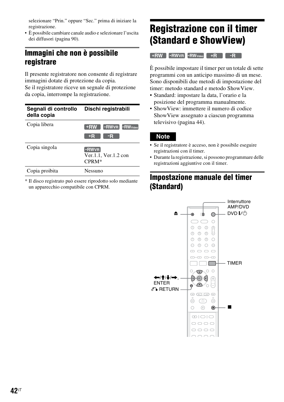 Registrazione con il timer (standard e showview), Immagini che non è possibile registrare, Impostazione manuale del timer (standard) | Sony DAR-RD100 User Manual | Page 434 / 520