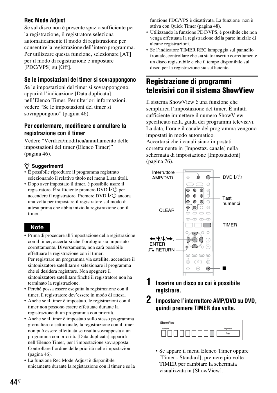 Rec mode adjust, Se le impostazioni del timer si sovrappongono, Inserire un disco su cui è possibile registrare | Sony DAR-RD100 User Manual | Page 436 / 520