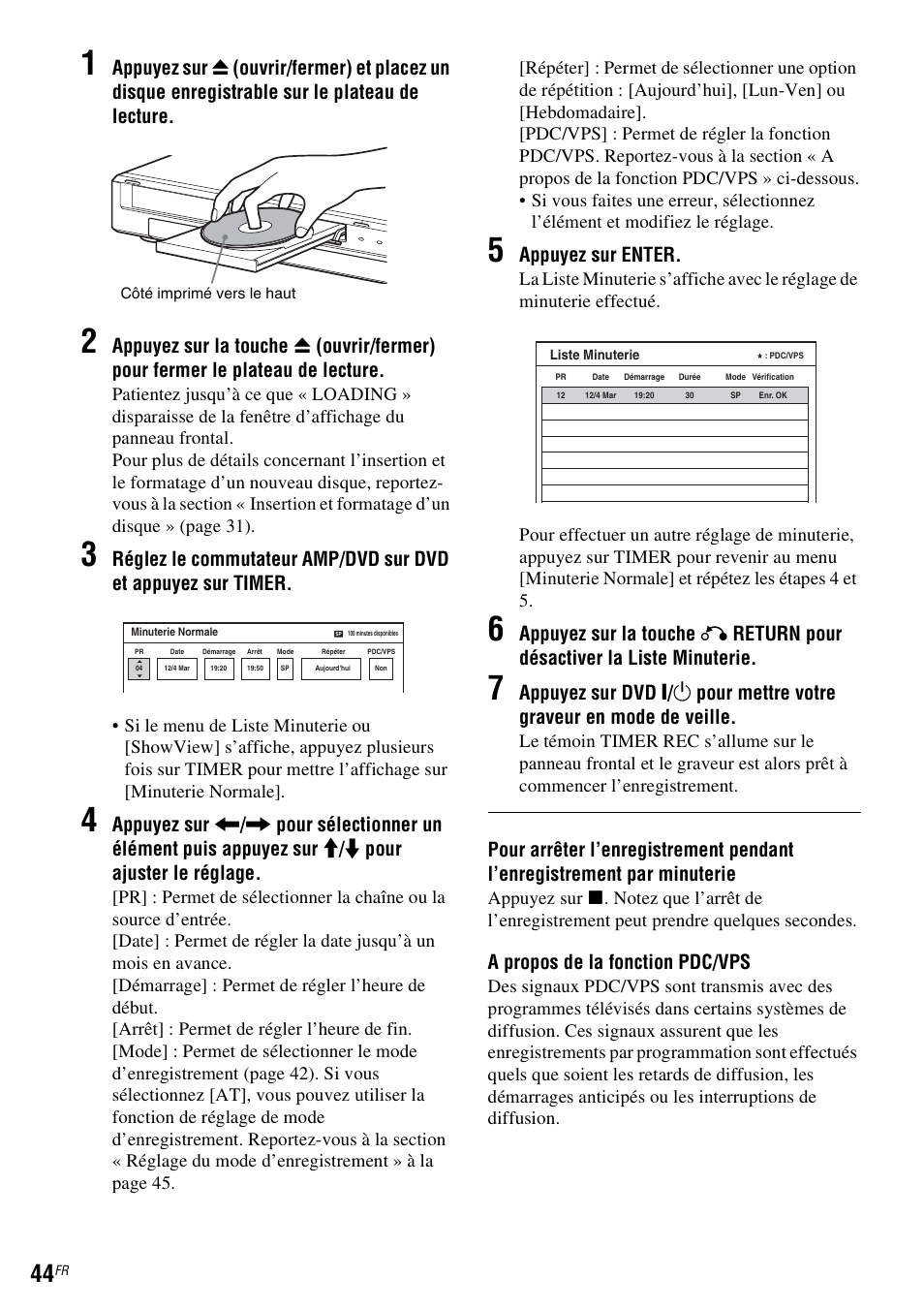 Appuyez sur enter, A propos de la fonction pdc/vps | Sony DAR-RD100 User Manual | Page 44 / 520