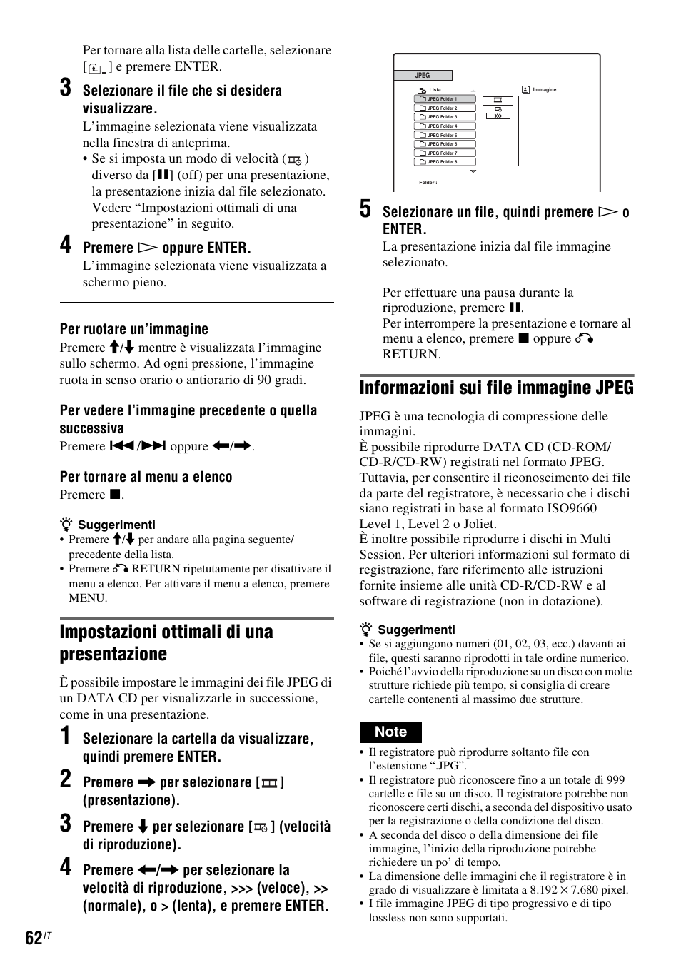 Impostazioni ottimali di una presentazione, Informazioni sui file immagine jpeg | Sony DAR-RD100 User Manual | Page 454 / 520