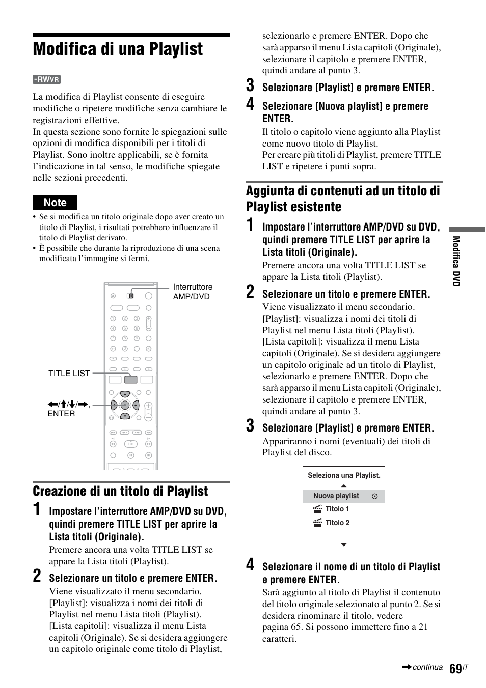 Modifica di una playlist, Creazione di un titolo di playlist | Sony DAR-RD100 User Manual | Page 461 / 520