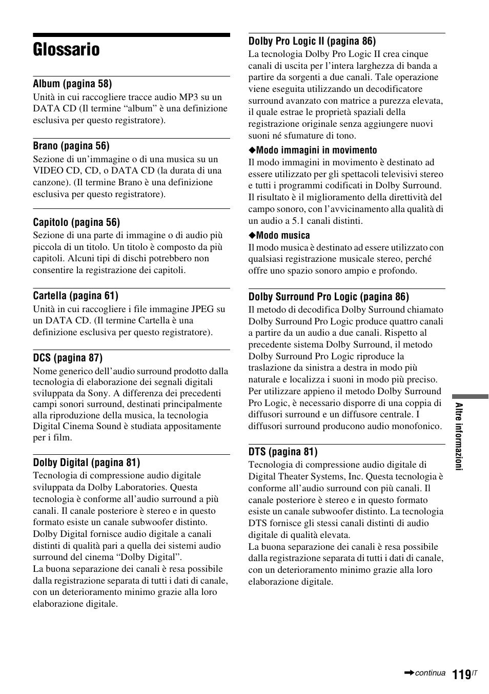 Glossario | Sony DAR-RD100 User Manual | Page 511 / 520