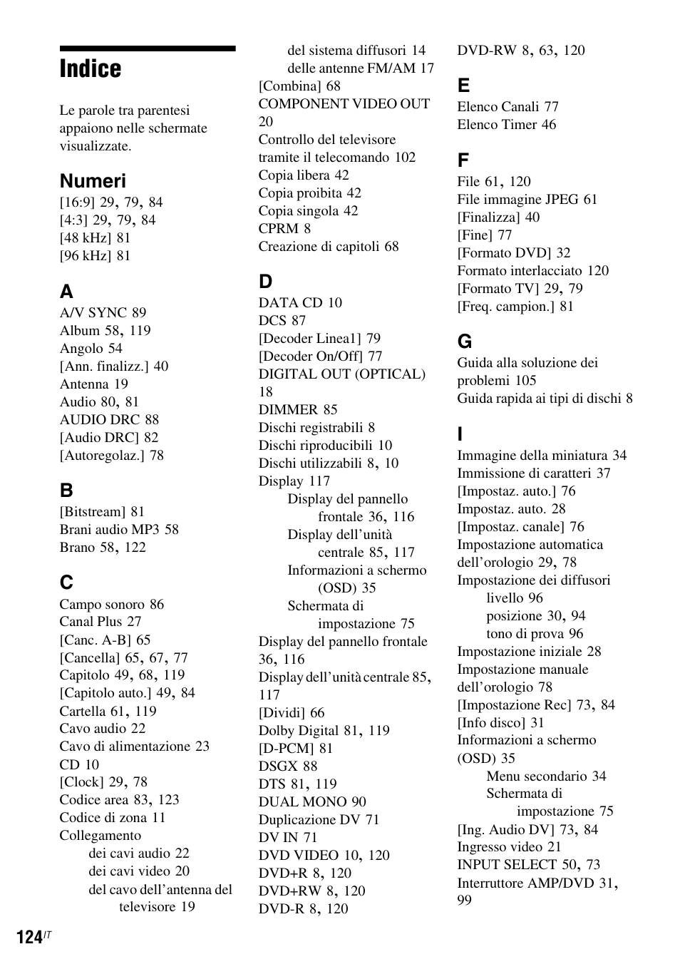 Indice, Numeri | Sony DAR-RD100 User Manual | Page 516 / 520