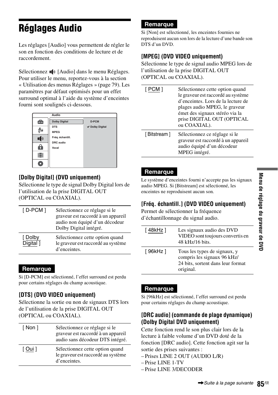 Réglages audio | Sony DAR-RD100 User Manual | Page 85 / 520