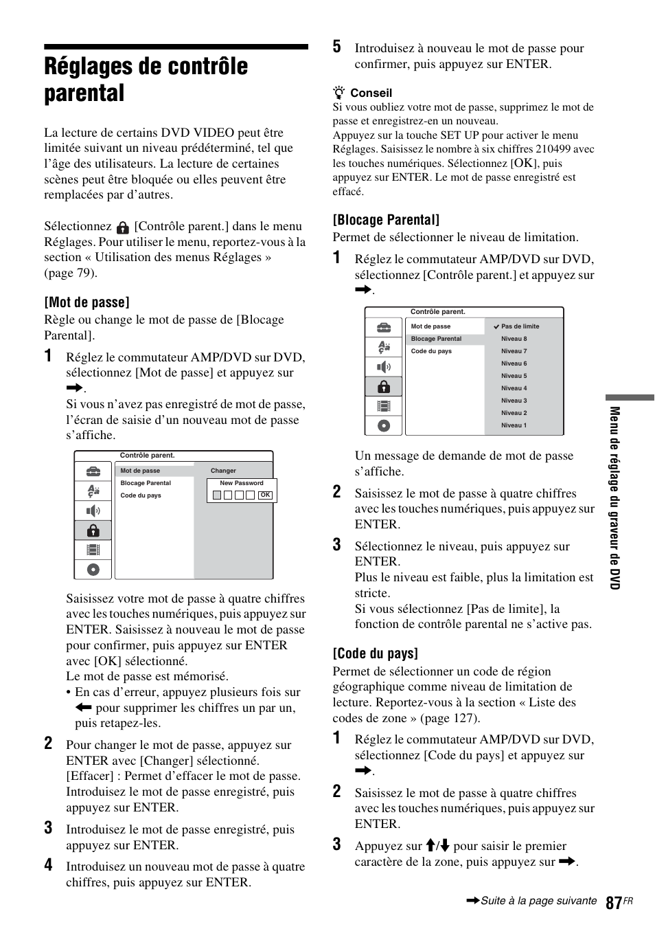 Réglages de contrôle parental | Sony DAR-RD100 User Manual | Page 87 / 520