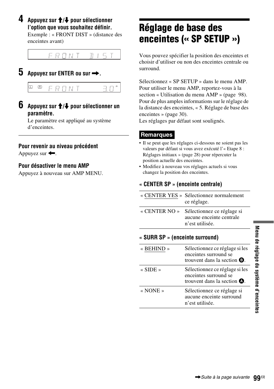 Réglage de base des enceintes («sp setup»), Réglage de base des enceintes (« sp setup ») | Sony DAR-RD100 User Manual | Page 99 / 520