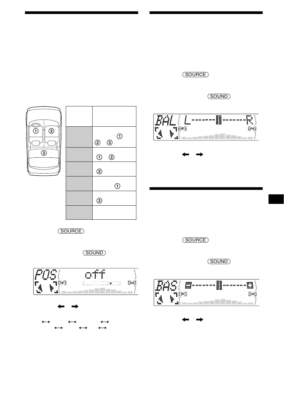 Regolazione del bilanciamento (bal), Regolazione dei bassi (solo cdx-m670, mdx-m690), Selezione della posizione di ascolto | Solo cdx-m770), Regolazione del bilanciamento, Bal), Regolazione dei bassi, Solo cdx-m670, mdx-m690) | Sony MDX-M690 User Manual | Page 151 / 206