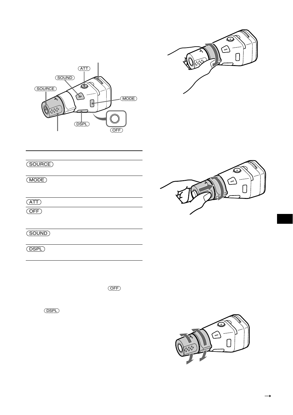 Knoppen indrukken, Door aan de bedieningssatelliet te draaien, Regelaar indrukken en verdraaien | De werkingsrichting wijzigen | Sony MDX-M690 User Manual | Page 195 / 206