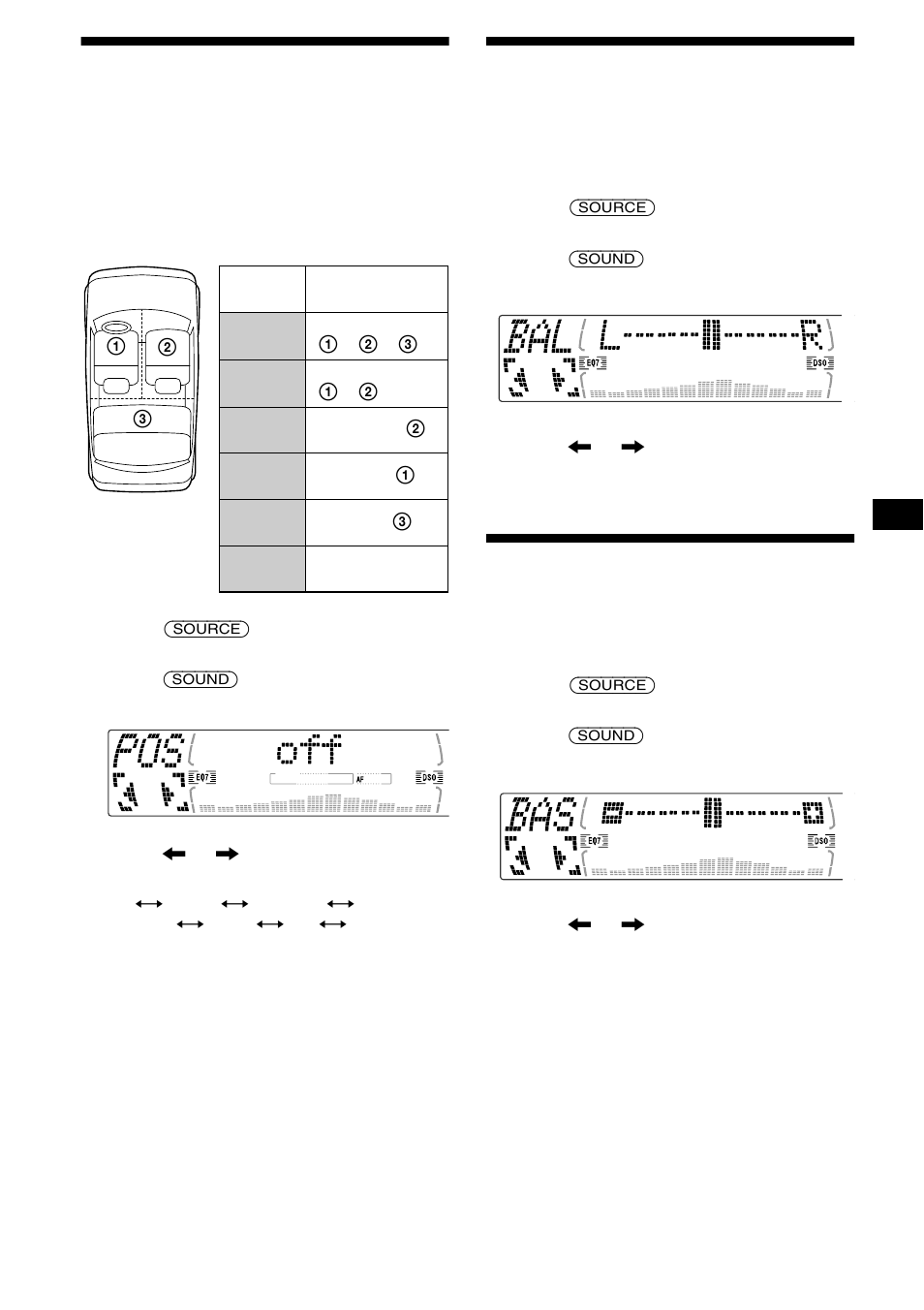 Selecting the listening position (cdx-m770 only), Adjusting the balance (bal), Adjusting the bass (cdx- m670, mdx-m690 only) | Selecting the listening position, Cdx-m770 only), Adjusting the balance, Bal), Adjusting the bass, Cdx-m670, mdx-m690 only) | Sony MDX-M690 User Manual | Page 29 / 206