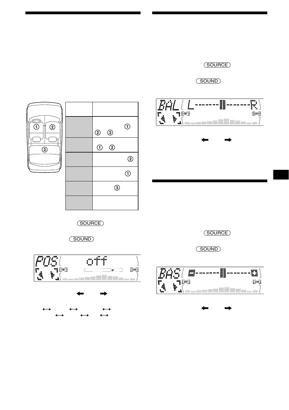 Auswählen der hörposition (nur cdx-m770), Einstellen der balance (bal), Einstellen der bässe (nur cdx-m670, mdx-m690) | Auswählen der hörposition, Nur cdx-m770), Einstellen der balance (bal) einstellen der bässe, Nur cdx-m670, mdx-m690) | Sony MDX-M690 User Manual | Page 69 / 206