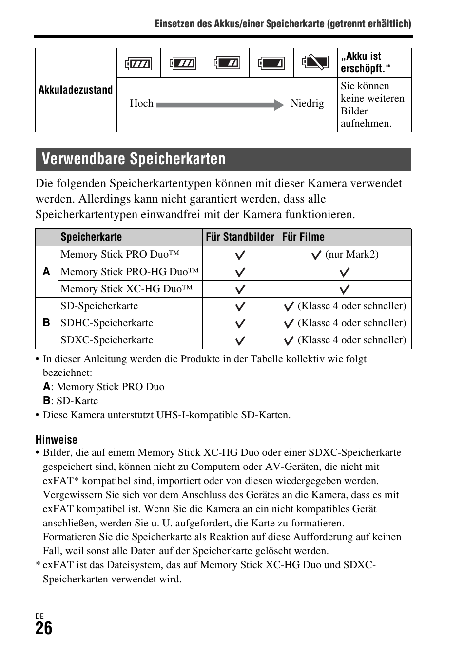 Verwendbare speicherkarten | Sony ILCA-77M2 User Manual | Page 138 / 675