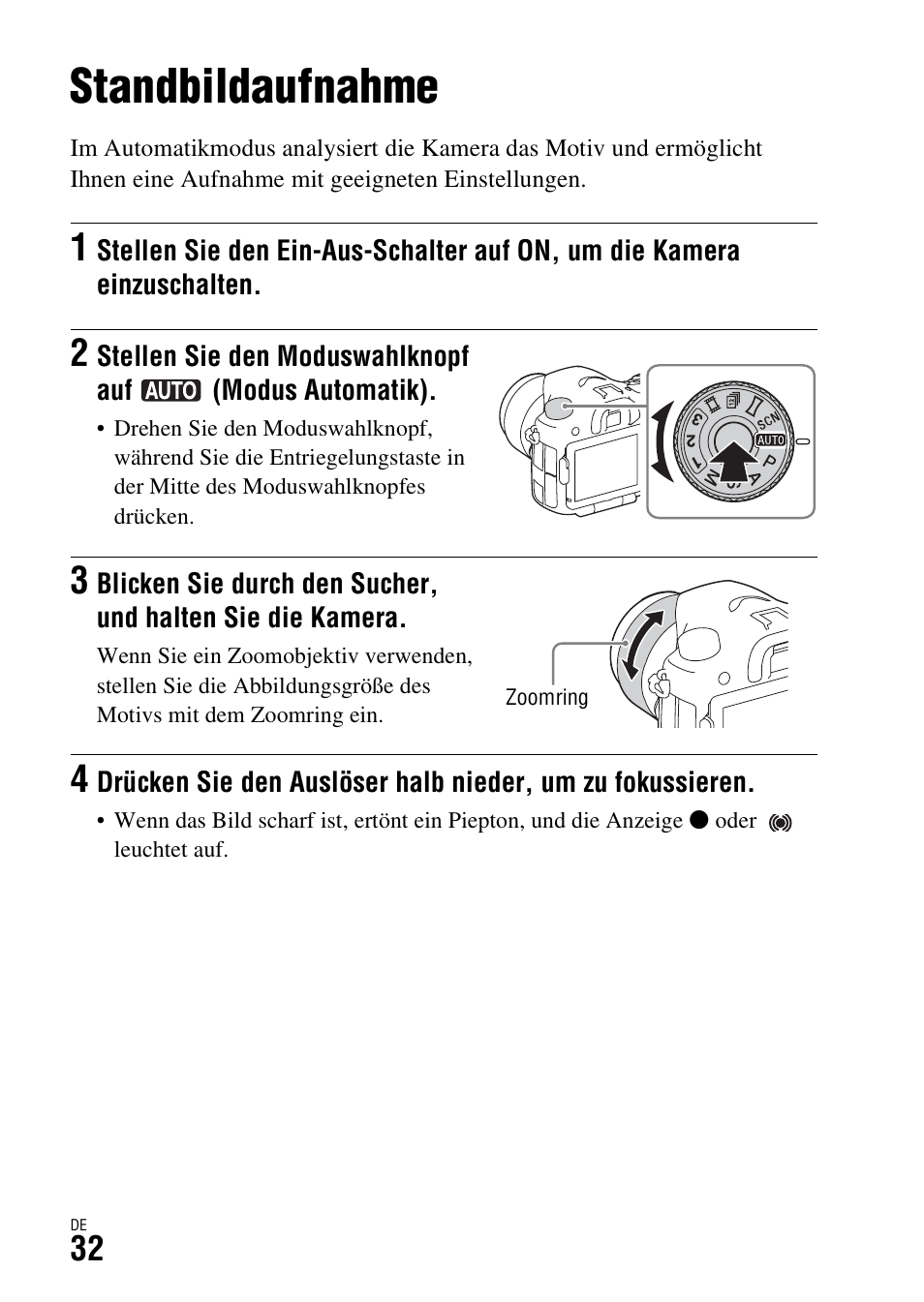 Aufnehmen und wiedergeben von bildern, Standbildaufnahme | Sony ILCA-77M2 User Manual | Page 144 / 675