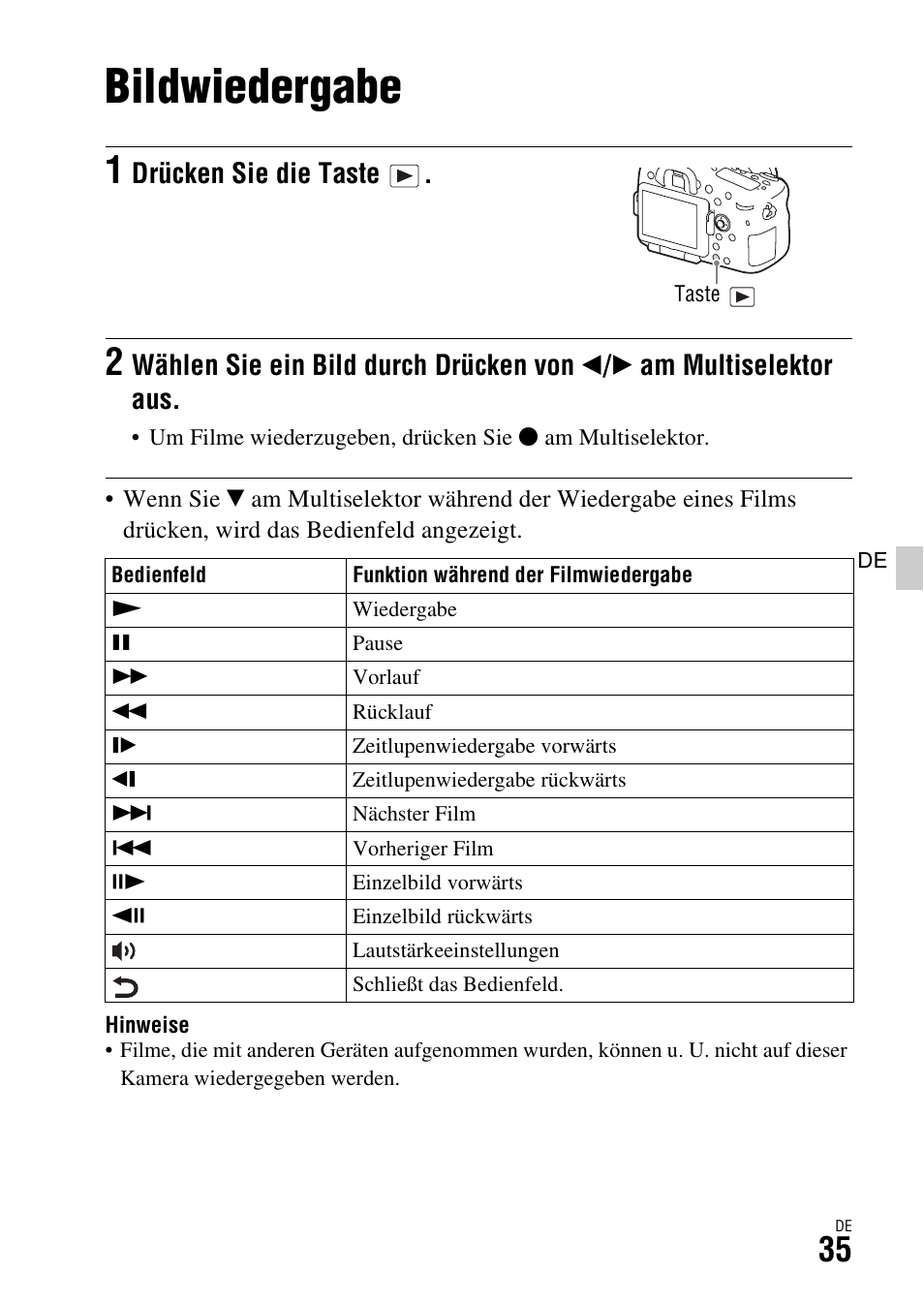 Bildwiedergabe, E) (35), Drücken sie die taste | Sony ILCA-77M2 User Manual | Page 147 / 675