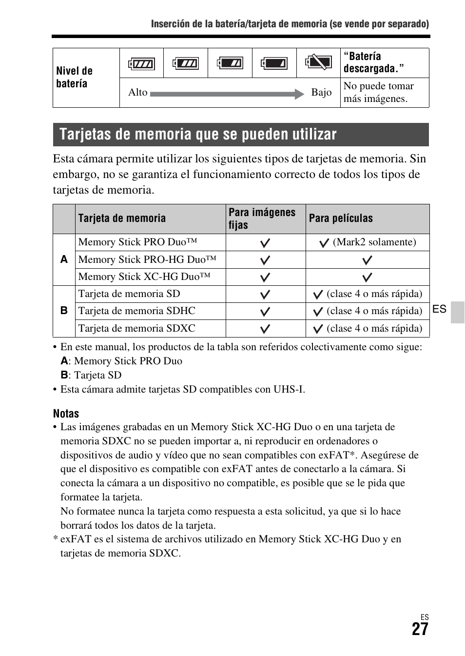 Tarjetas de memoria que se pueden utilizar | Sony ILCA-77M2 User Manual | Page 193 / 675