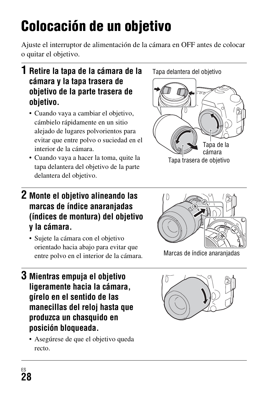 Colocación de un objetivo | Sony ILCA-77M2 User Manual | Page 194 / 675